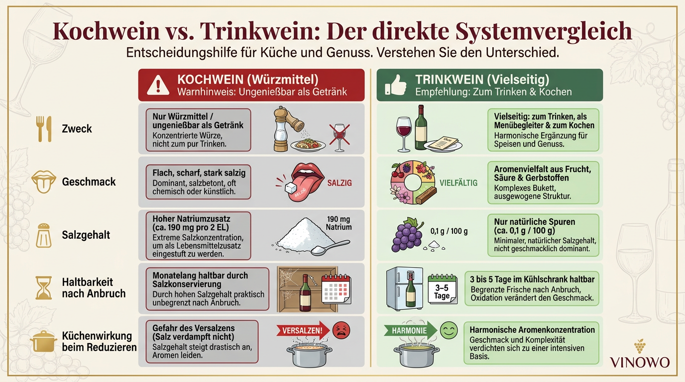 Infografik: Kochwein vs. Trinkwein: Der direkte Systemvergleich