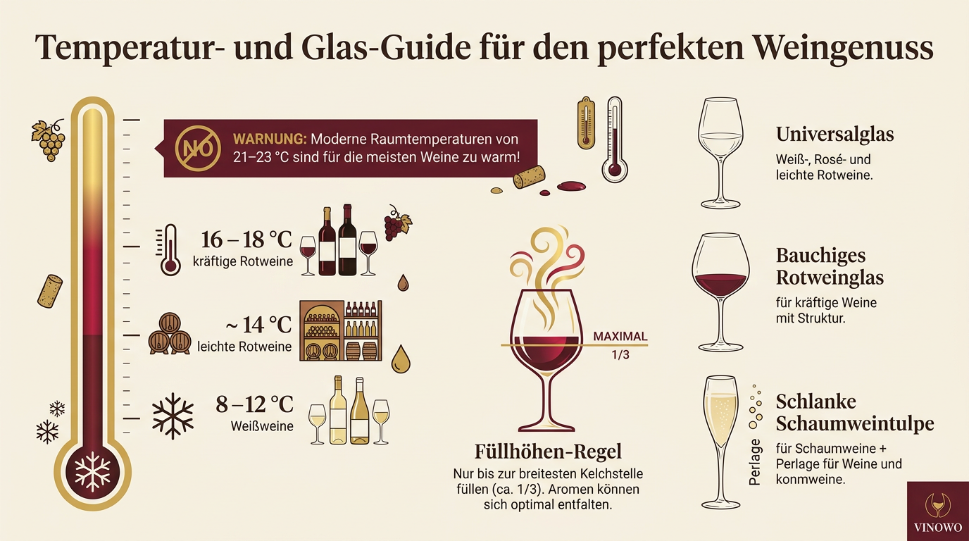 Infografik: Temperatur- und Glas-Guide für den perfekten Weingenuss